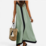 Robe Maxi V Décolleté Flottante avec Détails Contrastants - Adeltraud