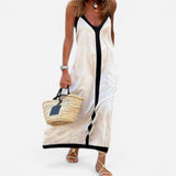 Robe Maxi V Décolleté Flottante avec Détails Contrastants - Adeltraud