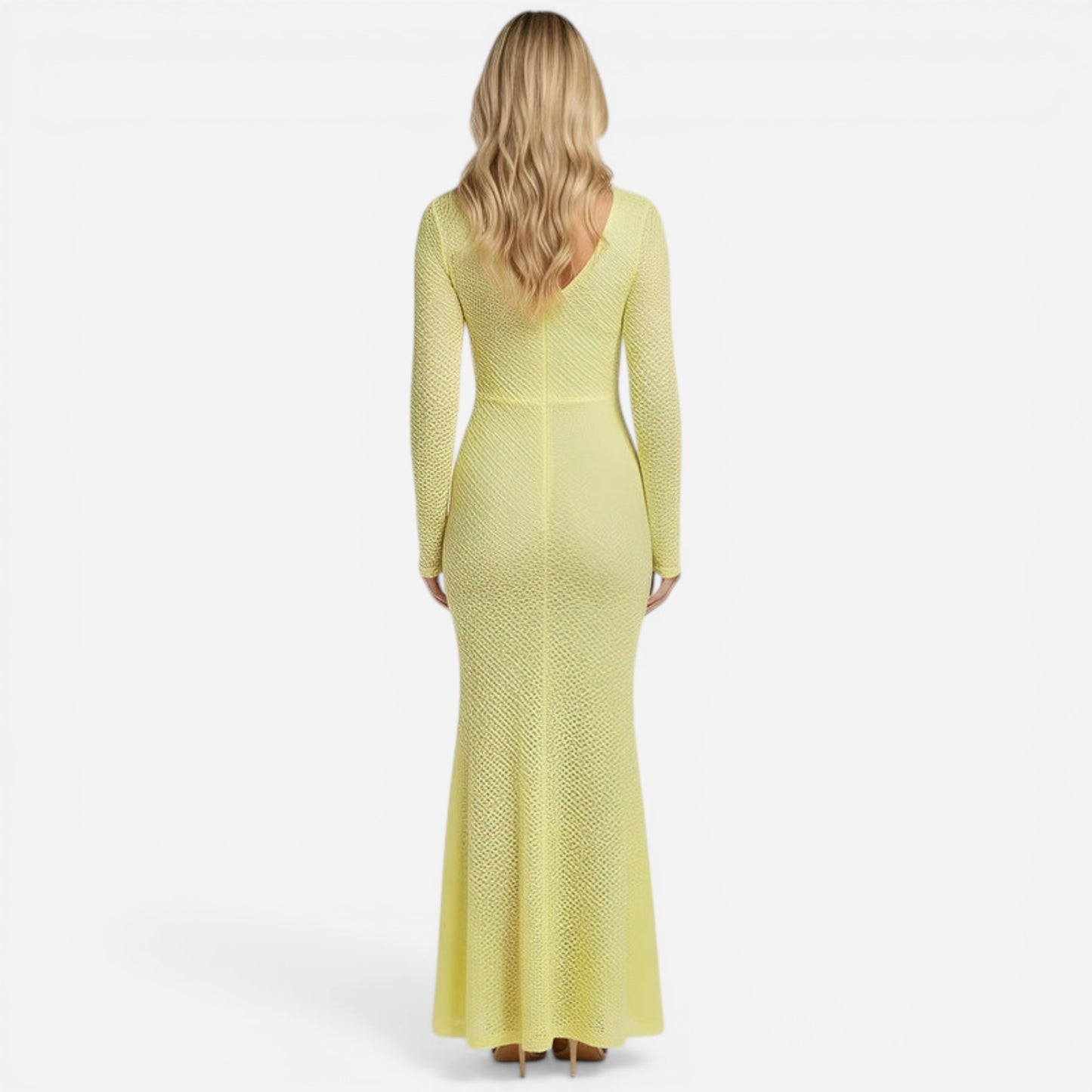 Robe longue en dentelle pour femme, élégante et ajustée, manches longues