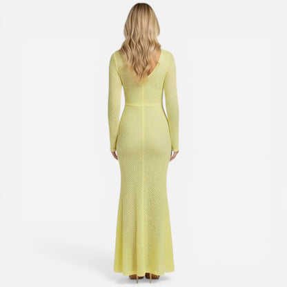 Robe longue en dentelle pour femme, élégante et ajustée, manches longues