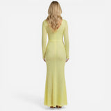 Robe longue en dentelle pour femme, élégante et ajustée, manches longues