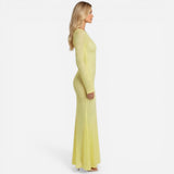 Robe longue en dentelle pour femme, élégante et ajustée, manches longues
