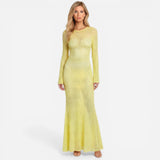 Robe longue en dentelle pour femme, élégante et ajustée, manches longues