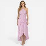 Robe longue élégante pour femme avec volants et plis, fente chic
