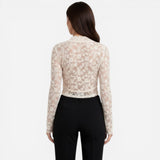 Top en dentelle à manches longues pour femmes avec décolleté profond - Élégance et confort.