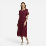 Robe Midi Élégante à Manches Courtes - Robe de Cérémonie Drapée