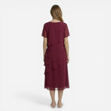 Robe Midi Élégante à Manches Courtes - Robe de Cérémonie Drapée