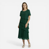 Robe Midi Élégante à Manches Courtes - Robe de Cérémonie Drapée