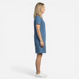 Robe en Jean Femme à Manches Courtes, Poches et Décolleté en V