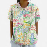 Blouse Florale - Manches Courtes, Col Peter Pan en Coton Léger