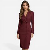 Robe blazer midi élégante pour femmes, manches longues, cérémonie